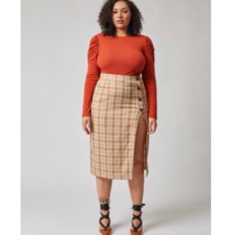 Shein | Curve Plus plaid Button Detail Split Hem Skirt Sz | 1XL